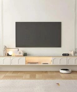 Kệ Tivi Treo Tường Phòng Khách Gỗ MDF Cánh Kính Sọc Hiện Đại