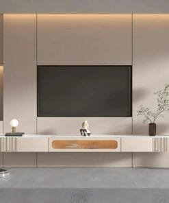 Kệ Tivi Gắn Tường Đẹp Thiết Kế Bo Góc Mềm Mại Mặt Giả Đá Sang Trọng
