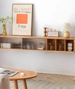 Kệ Để Tivi Treo Tường Gỗ Sồi Cánh Kính Sọc Đẹp Giá Rẻ